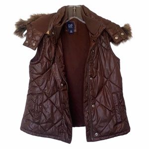 Gap Kids Faux Fur Hooded Puffer Vest Brown Size L